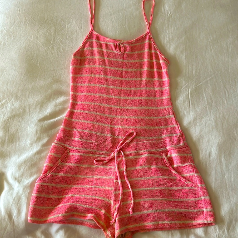 Pink Striped Camisole Romper